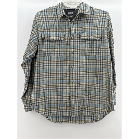 Columbia Titanium Omni-Dry Fishing Shirt Medium Blue Plaid Long Sleeves Outdoor - Picture 1 of 10